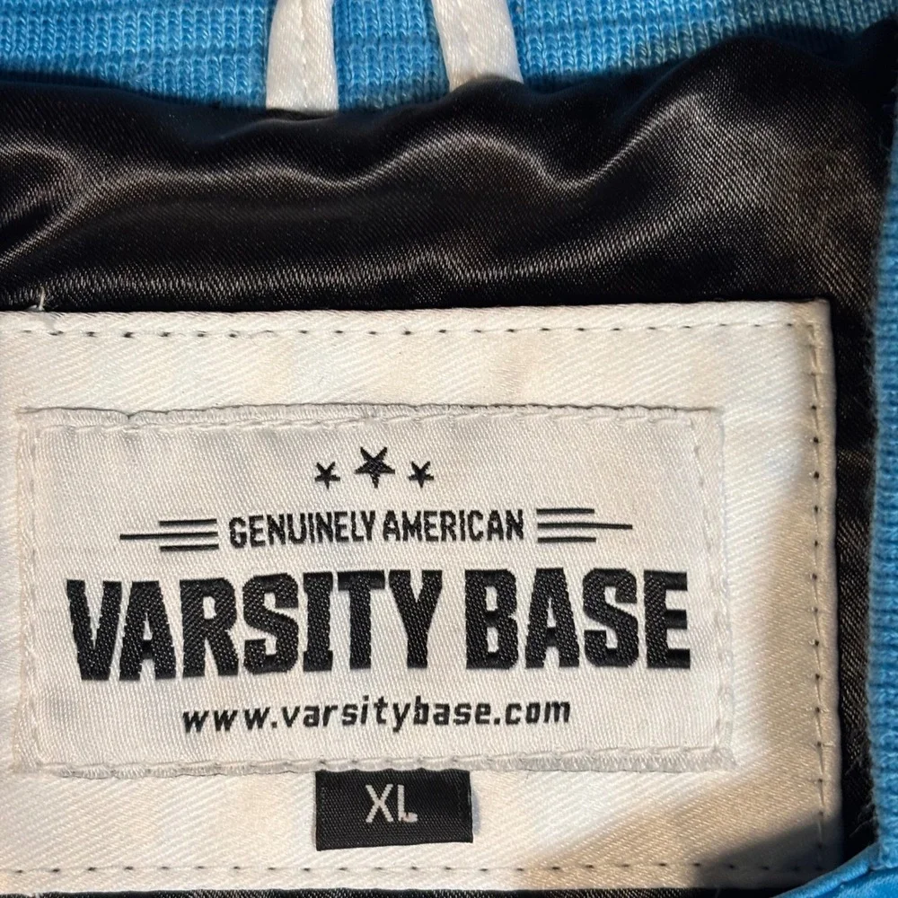 Varsity Base Bomber Jacket Mens XL Blue White Satin Letterman Collegiate Retro